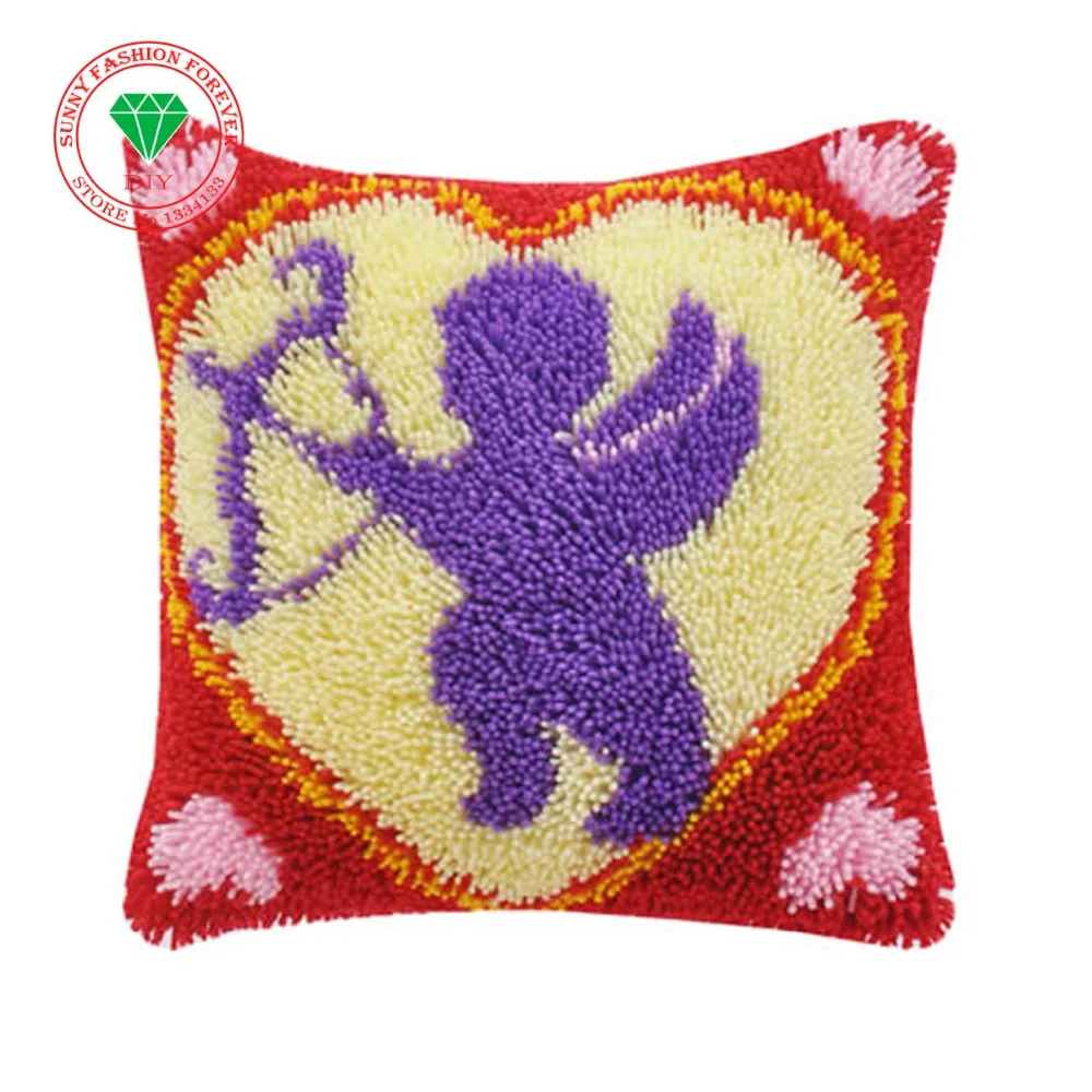 3D Latch Hook Pillow Kits DIY Needlework Crocheting Kit Yarn Handmade