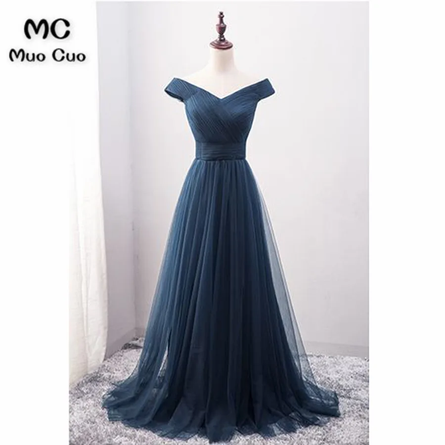 Navy Blue Prom Dress,Off the Shoulder Prom Dress,Custom Made Evening Dress A-Line Prom Dresses Cheap, Long Evening Gowns