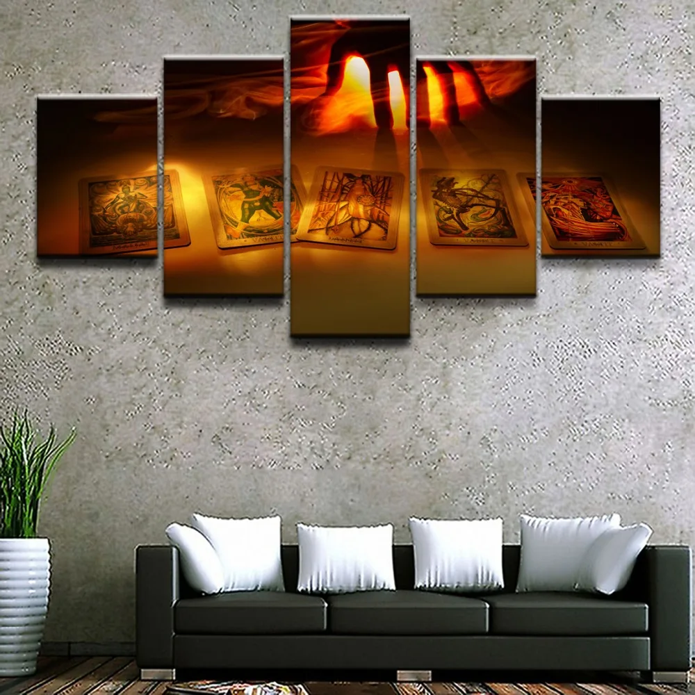 

5 Pieces Game Artistic Dark Hand Tarot Card Home HD Print Wall Art For Living Room Painting Wall Art Painting Canvas Artwork