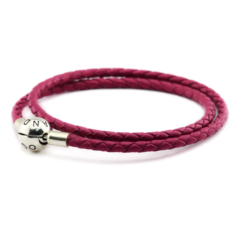 

100% 925 Sterling-Silver-Jewelry Rose Clasp Leather Bracelets Free Shipping