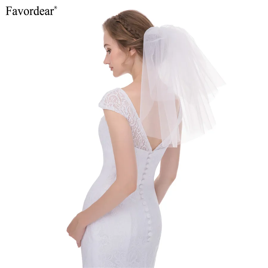 

Favordear Cut Buddle Style Short Veil Voile De Mariee Shoulder Length White Ivory Veil Simple Tulle 2 Layers Velos De Novia 2018