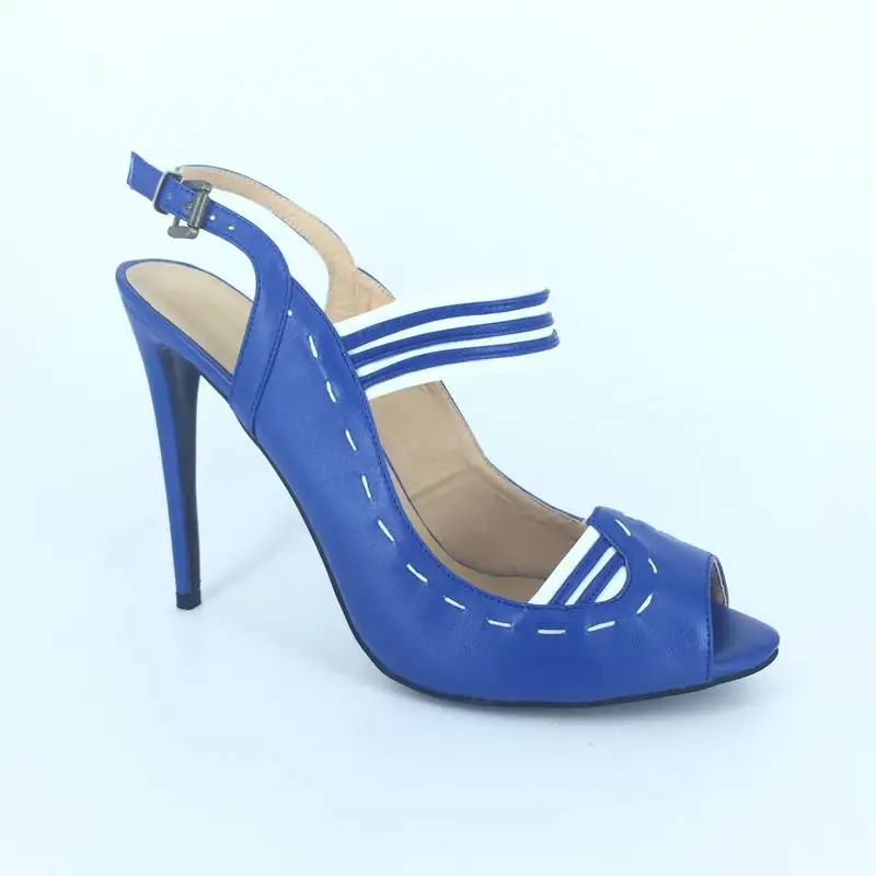 Простые Стильные женские босоножки на высоком каблуке-шпильке с ремешком на щиколотке и открытым носком, летние модельные туфли с пряжкой на ремешке, женская обувь на не сужающемся книзу массивном каблуке - Цвет: Синий