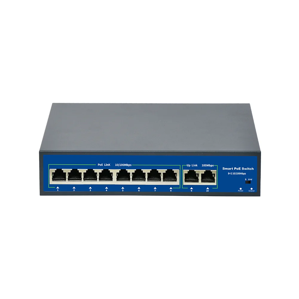 

8 Port PoE Switch, 2 Port Uplink, 10/100Mbps, Poe Plus 802.3af/at 120W, Metal Unmanaged Network Switch