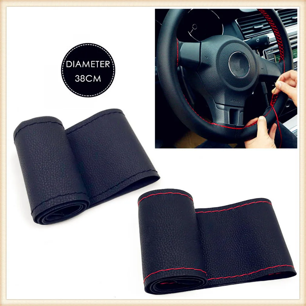 

38CM Steering Wheel Covers Leather braid for KIA SOLARIS Verna IX25 IX35 IX45 Sonata 8 Any Cars Cadenza Telluride KOUP eco