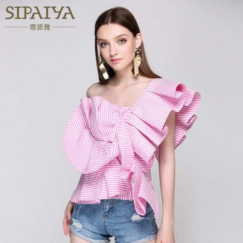 SIPAIYA One Shoulder Ruffles font b Blouse b font Shirt Womens 2017 Off Shoulder Cool font