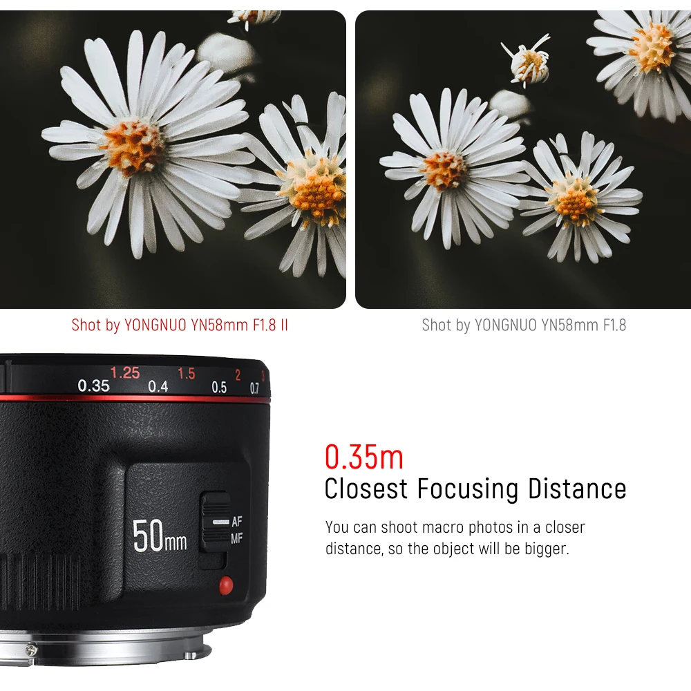 Объектив YONGNUO YN50mm F1.8 II с автофокусом Большая диафрагма для цифровых зеркальных