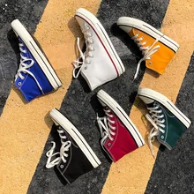 Высокие Для женщин вулканизируют повседневная обувь модные дышащие парусиновые кроссовки Новинка весны на шнуровке удобная обувь 35-44 B056