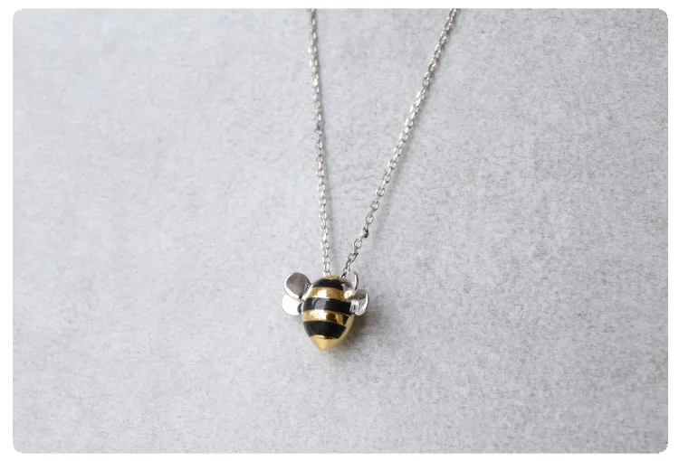 Summer New Trendy 925 Sterling Silver Bee Necklaces for Women Bridal Party Wedding Statement Jewelry Kolye Collares