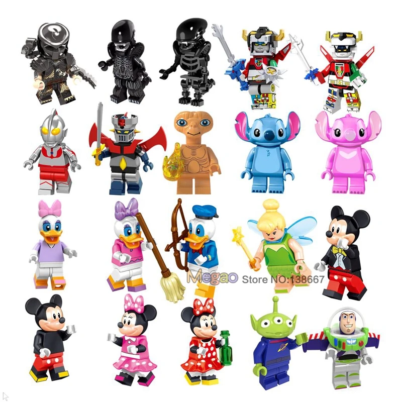 

Alien vs Predator Super Hero Voltron Mazinger Z Iron Man Ultraman E.T. Alien Mickey Donald Duck Building Blocks toys For Kids