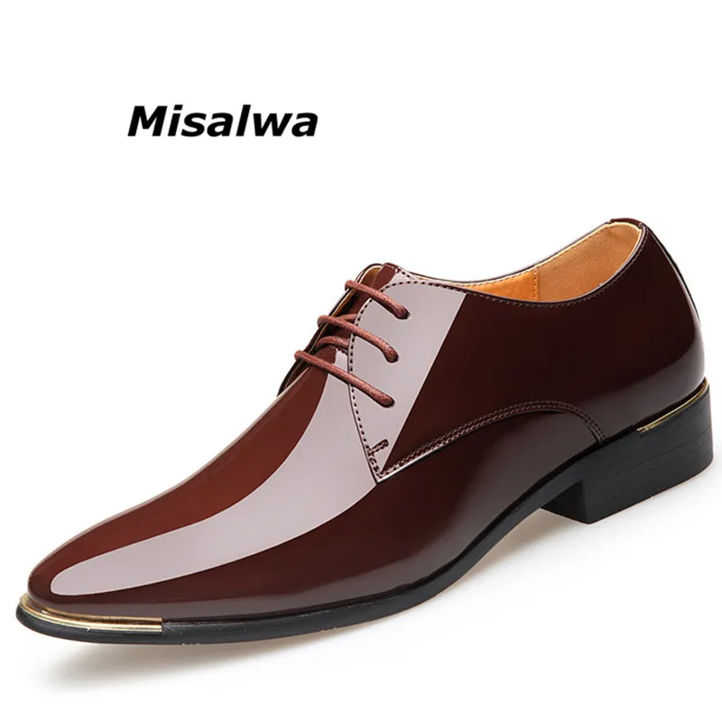 melhor Misalwa Homens Vestido Sapatos de Couro de Patente de Luxo Mens Sapatos Oxford Itália Branco Derby Masculinos Formais Apartamentos Transporte da gota Plus Size 3847