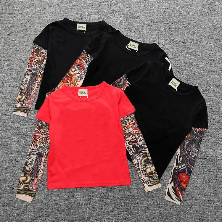 Детская футболка в стиле хип-хоп; сезон весна-лето; топы с длинными рукавами и принтом тату для мальчиков и девочек; детская Модная хлопковая одежда; верхняя одежда