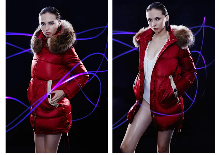 Women Winter Down Jacket Long Thick Coat Real Fur Collar Padded Down Coats Women Bright Outw (3)