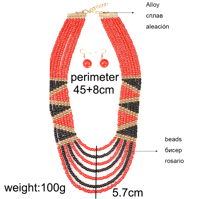 Uddein African Bead Jewelry Sets Bohemian Necklace &Amp; Pendant Multi Layer Wedding Accessories Bib Beads Necklace Earrings Set