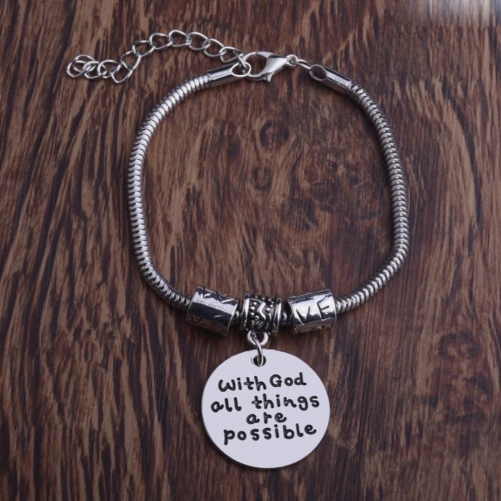 

Religious Bible Quote Bracelet With God All Things Are Possible Charms Wristband Women Men Jesus Christian Chain Bangle Jewelry