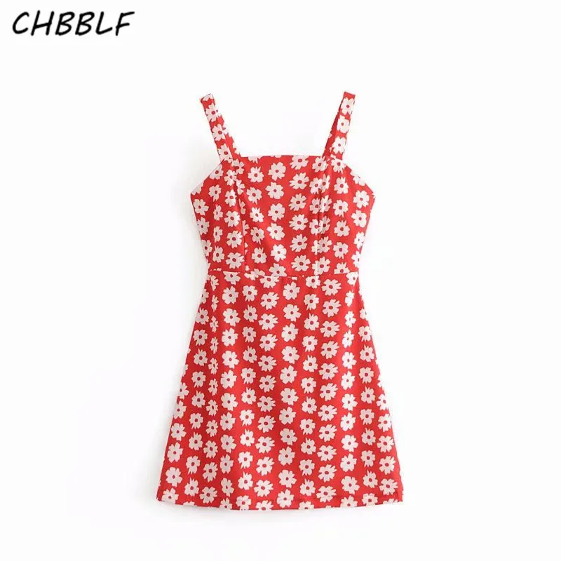 CHBBLF women cute bow tie sleeveless dress backless ladies red print