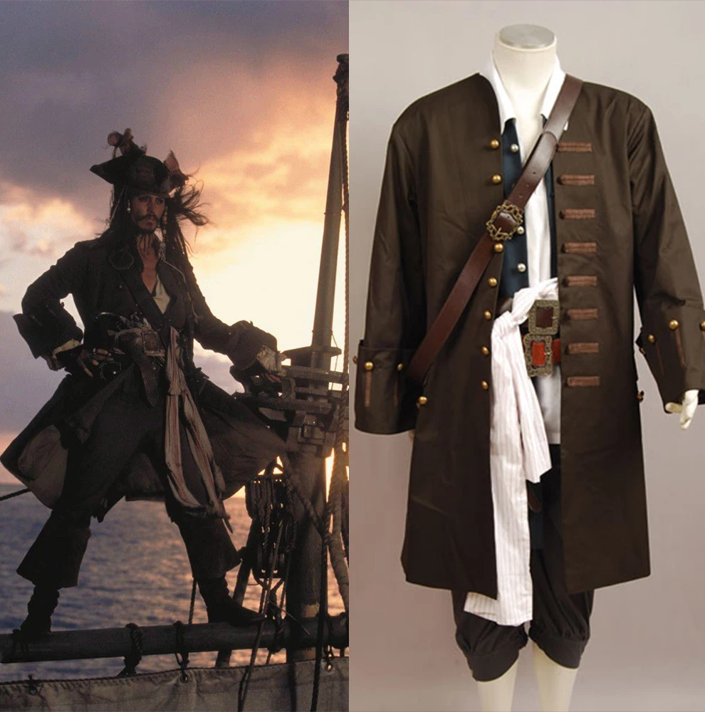 Pirata Jack gorrión gris abrigo de lino frock traje de escenario Ropa Ropa para hombre Disfraces 