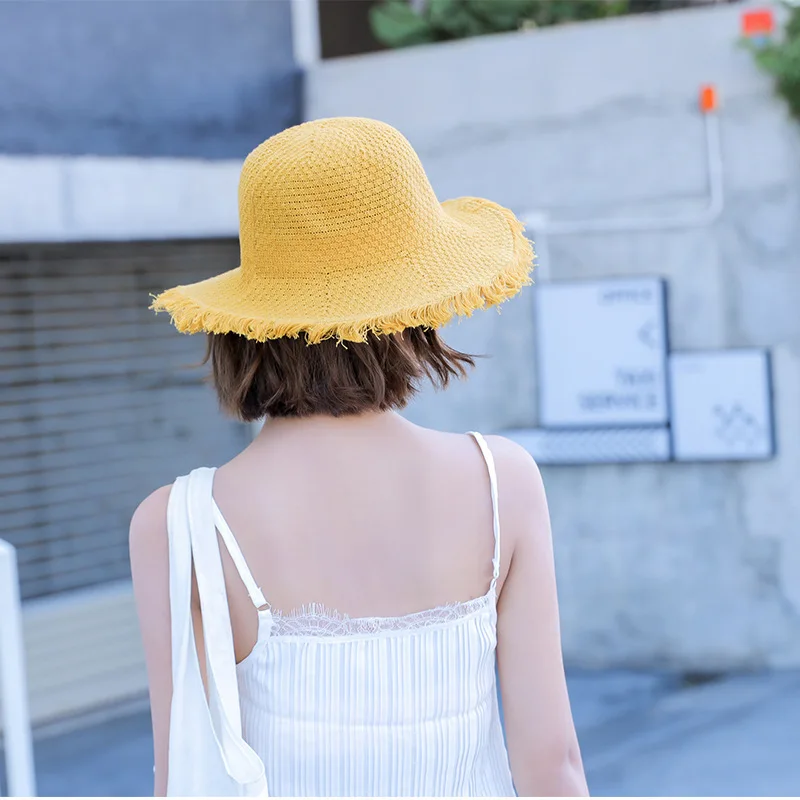 Новая мода пляжная шляпа от солнца Sunhat Новый 2019 однотонные кисточки летняя соломенная шляпа Корейский Для женщин версии прилив