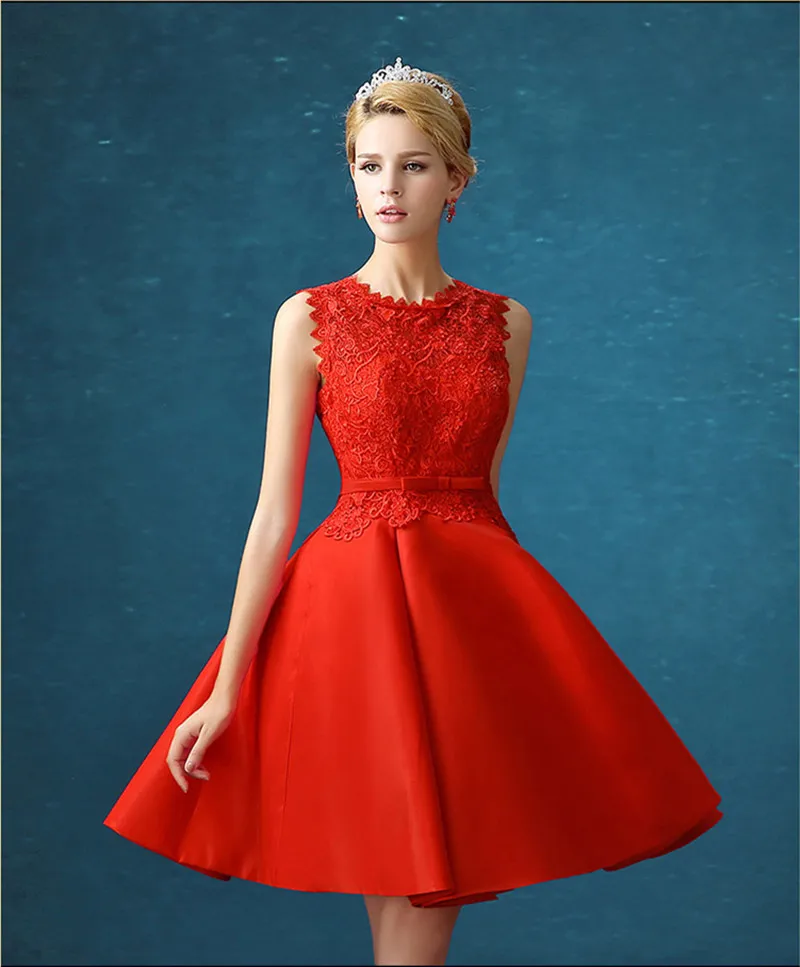 

Vestidos Elegant Prom Gown Red A-Line Women Lace Up Short Cocktail Dress for Wedding Party