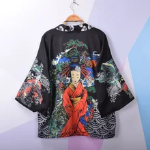Лидер продаж кимоно юката в японском стиле для женщин и мужчин Haori кардиган блузка с цветочным принтом самурая уличная унисекс солнцезащитный крем