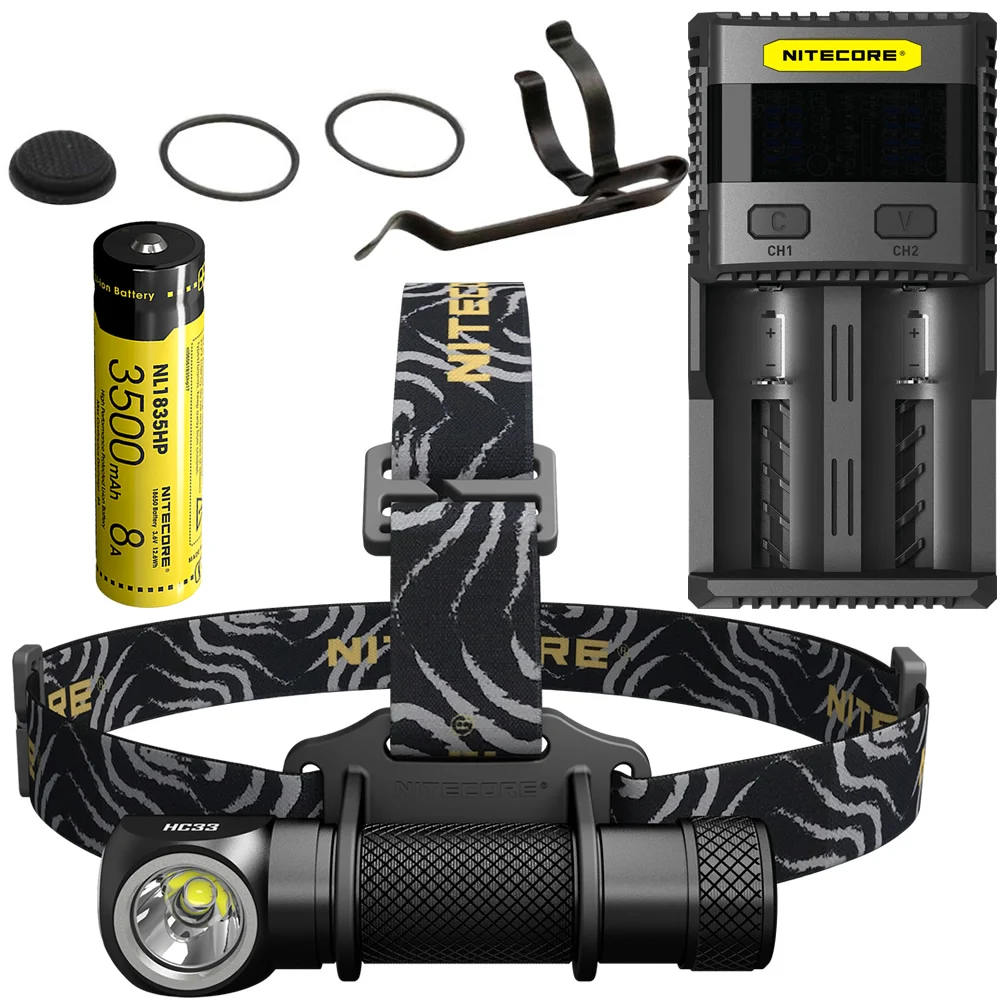 NITECORE HC33+ SC2 Зарядное устройство+ 18650 Перезаряжаемые Батарея фар 1800 люмен фары Водонепроницаемый фонарик Открытый Кемпинг - Испускаемый цвет: 3500mAh NL1835HP