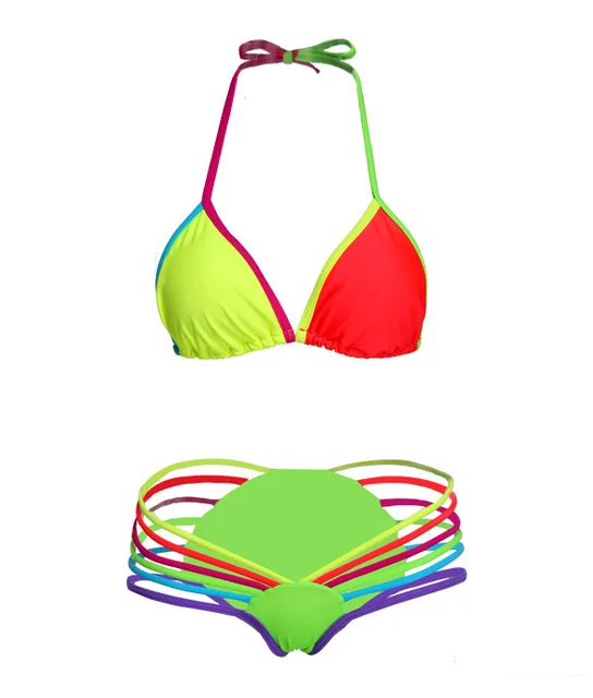 2017 Sexy Bikini de Tiras de Colores Fluorescentes de Neón Arco Iris de Baño Tanga Traje de Baño de Desgaste Para Las Mujeres|women swimsuit neon|wear for womenwear womens - AliExpress