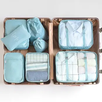 

7 pcs Luggage Packing Organizers Fashion Nylon Packing Bag Cases Set for Unisex Travel Makeup Organizer
