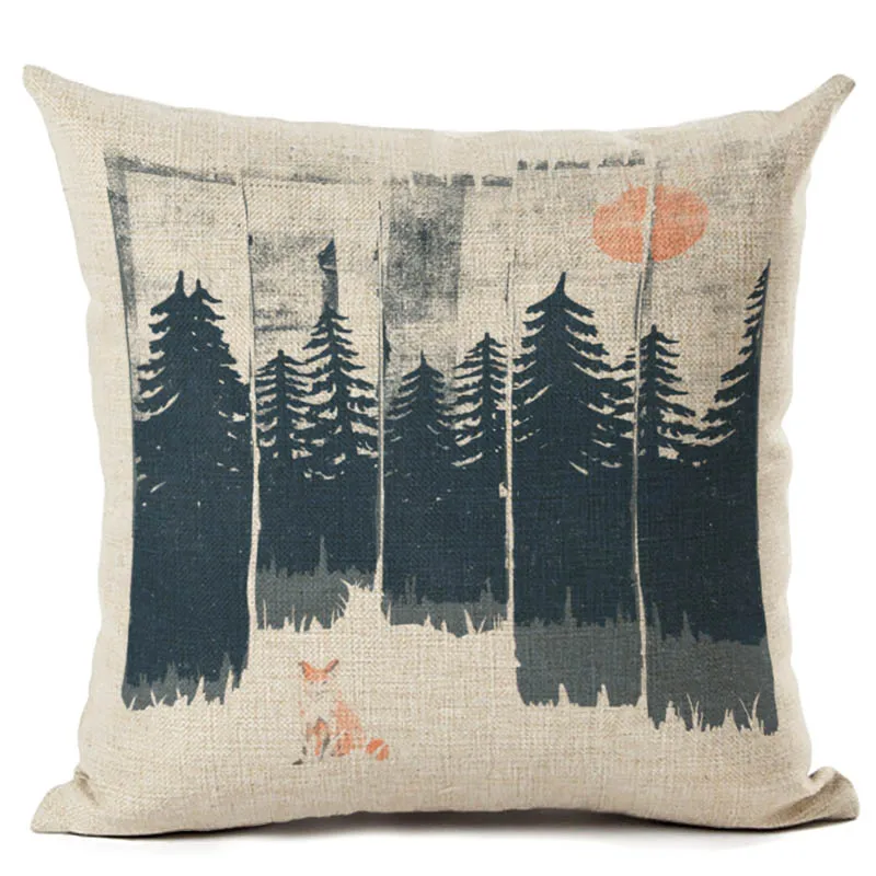 

Forst Printing Cushion Cover Vintage Throw Pillowcase Square 45X45cm Cotton Linen Decorative Pillow cover