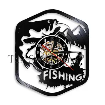

Fishing Wall Art Vinyl Record Clock Angling Fish Hook Fisherman Room Decor Clock Watch Modern Sports Hobby Quartz Wall Clock