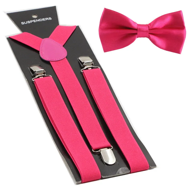 Мужские галстуки-бабочки с подтяжками женские подтяжки галстук-бабочка Y-back подтяжки регулируемые эластичные подтяжки для джинсов брюки - Цвет: 34 hot pink