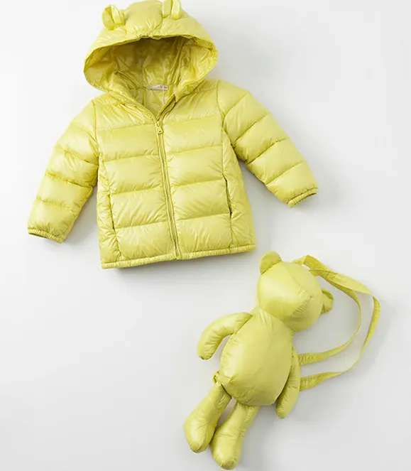 DB4669 dave bella/зимнее пальто для младенцев Пальто с сумкой для маленьких мальчиков и девочек, 11 цветов белое пуховое Стеганое пальто Верхняя одежда с капюшоном - Цвет: Цвет: желтый