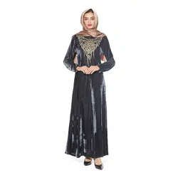 Мусульманские бархатный Абаи вышивка, Макси-платье длинные халаты кимоно джилбаба Jubah Рамадан арабских Дубайский Кафтан Исламская