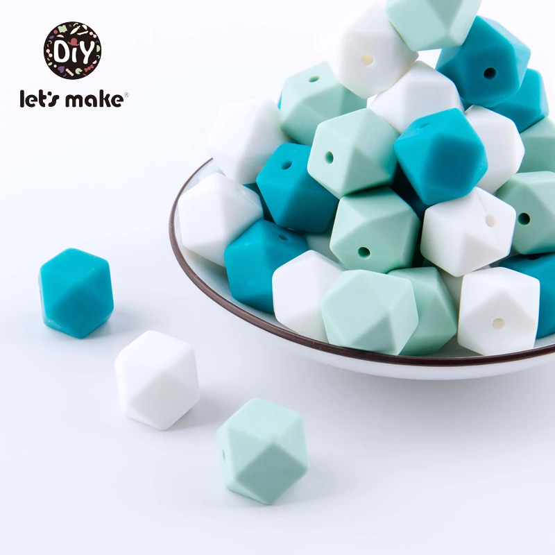 Let's Make 10pcs Baby Teether 14mm Hexagon Bpa Free Silicone Beads Food Grade Teething Toys Diy Pacifier Chain Silicone Teethers