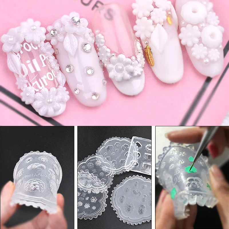 

3D Acrylic Carving Mold for Nail Art Decorations DIY Design Soft Silicone Nail Art Flowers Leaves Pattern Template Nails Art