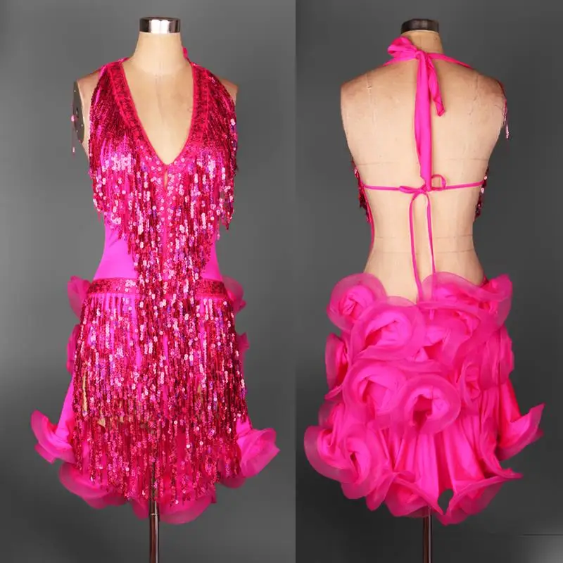 Latin Salsa Cha Cha Ballroom Rumba Dance Dress Adult Lady Tassel Dancewear N4-7