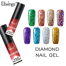 Ellwings Diamond Glitter UV Gel Polish Soak Off Nail Gel Varnish Manicure Gel Nail Sticker Shine with Top Base Gel Nail Polish