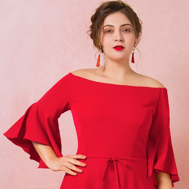 JANCEMBER Plus Size Evening Dresses Horn Short Sleeve A-Line Boat Neck Bow Belt Zipper Back Simple evening dresses long 2019 JANCEMBER Plus Size Evening Dresses Horn Short Sleeve A-Line Boat Neck Bow Belt Zipper Back Simple evening dresses long 2019