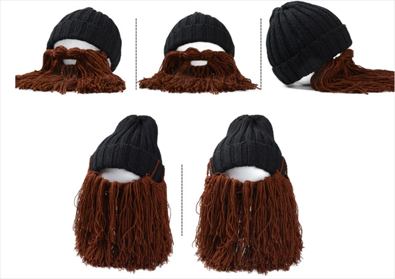 Мужская Шапка-бини с бородой Варвара вагабонда Викинга, ручная работа, зимняя теплая шапка на день рождения, крутые подарки, забавная шапка на Хэллоуин
