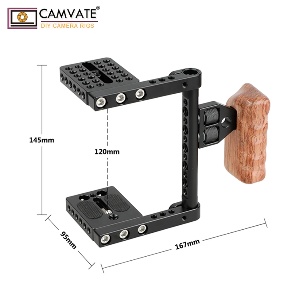 CAMVATE DSLR видеокамера клетка стабилизатор установка с деревянной ручкой для Canon Nikon C1392 камера фотографии аксессуары