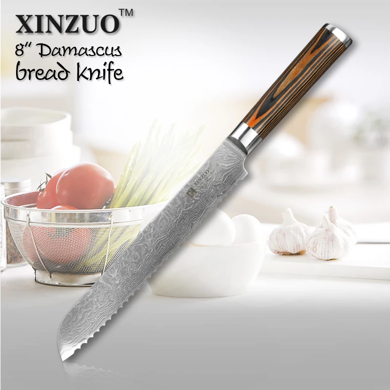 Нож для хлеба XINZUO из дамасской нержавеющей стали зубчатый кухонный резец 8 дюймов