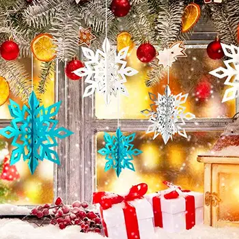 

6pcs set large cardboard three-dimensional snowflake Sliver Blue Pink hanging ornaments New Year Christmas party decor supplies
