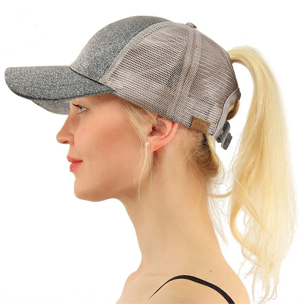 

New Sequin Baseball Cap Glitter Powder Mesh Fishing hat Coast Vacation Sun hats Rear open tail Sports caps Free Shipping Sale