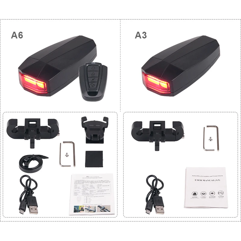 USB Bicycle Alarm Anti-theft Waterproof Lock Alarm Wireless Remote Control Taillights Lock Warner Bicycle Rechargeable Lights