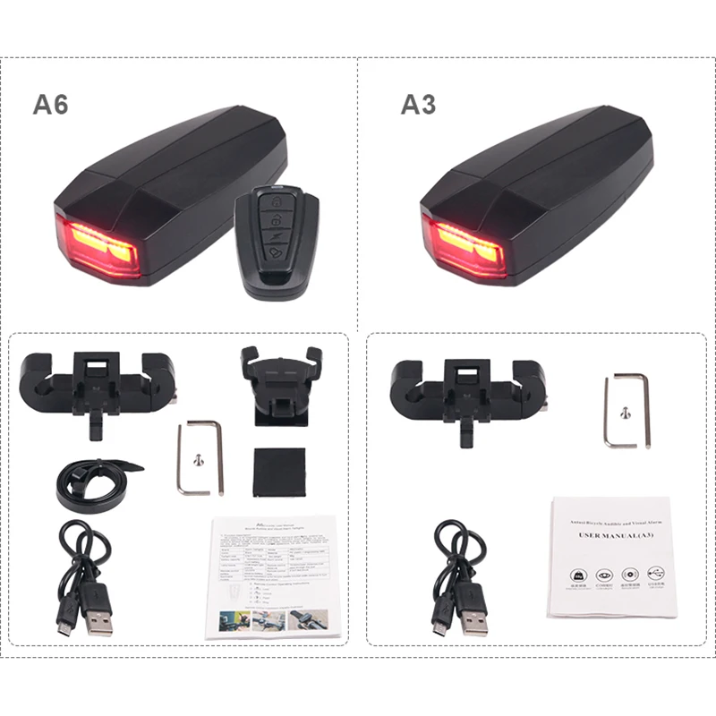 Велосипедный спорт противоугонной сигнализацией велосипед охранной сигнализации Беспроводной дистанционного Управление Предупреждение задних сигнальных огней, замок, Возможность зарядки при помощи разъема USB, сигнал тревоги Аксессуары для велосипеда