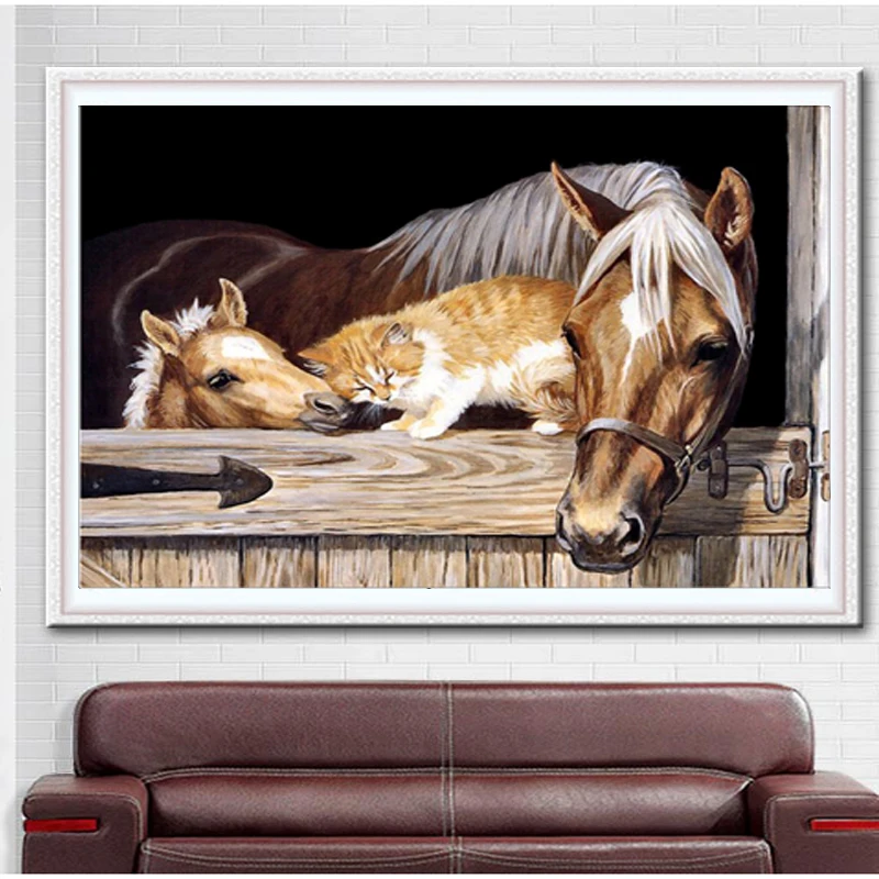 

t'wo white horse 40*30cm Full drill diamond embroidery 3d diamond cross stitch fashion diamond mosaic pictures of rhinestones