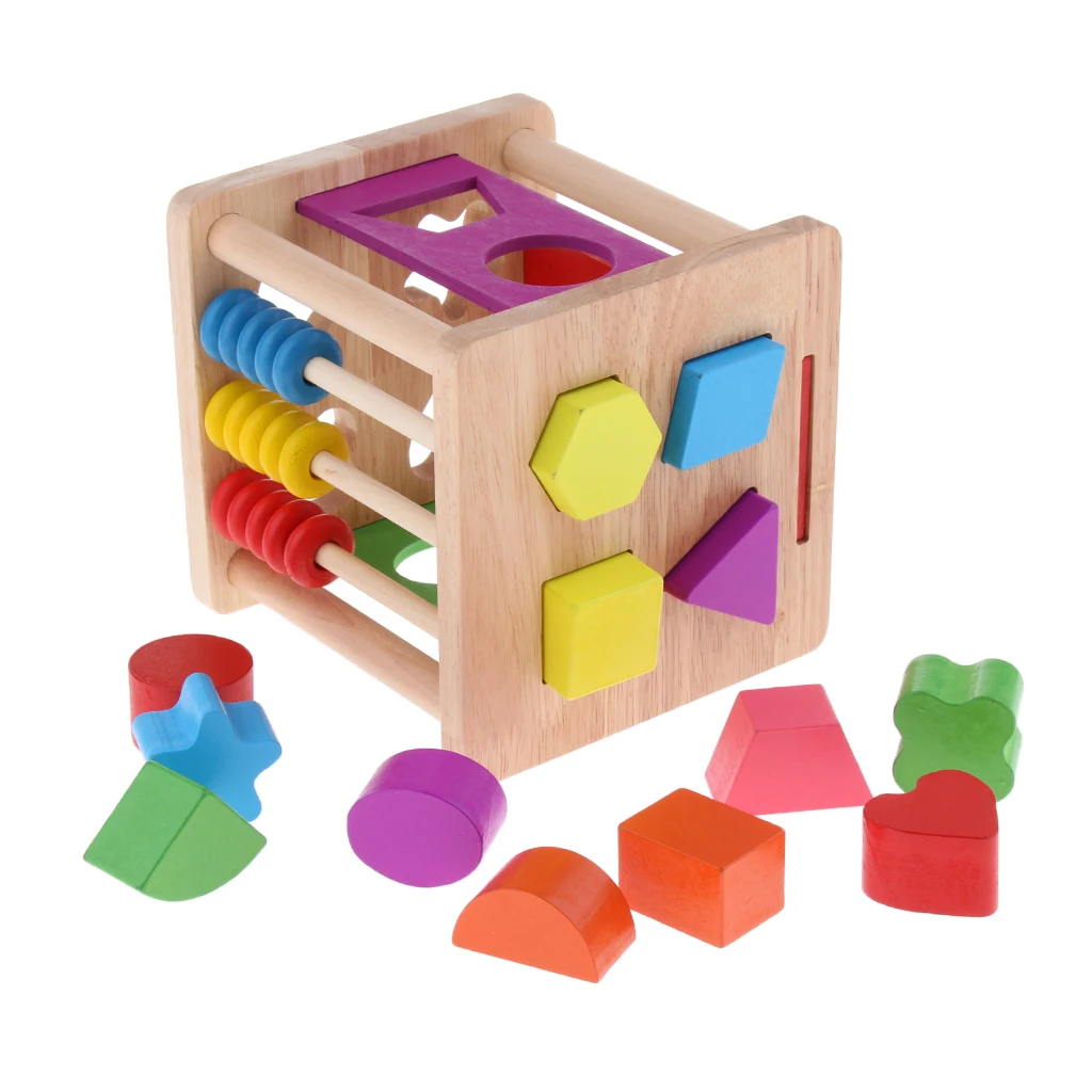

Baby Blocks Shape Sorter Toy - Childrens Colorful Shapes Cube Box