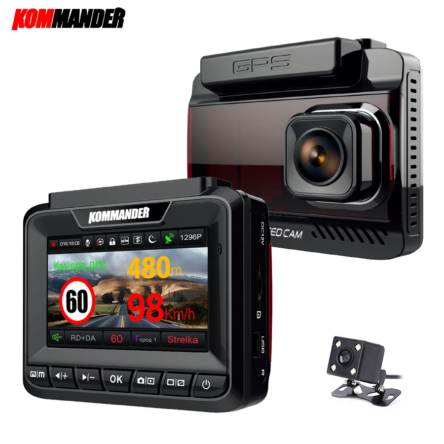 Автомобильный радар детектор Kommander антирадар 3 в 1 GPS Full HD 1080P 1296P видеорегистраторы