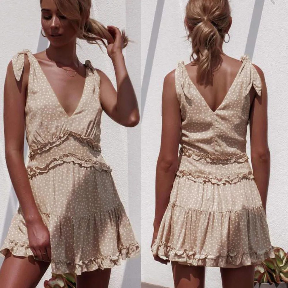 

2019 Women Ladies Dress Summer Sleeveless Floral V-neck Bandage Bodycon Evening Party Club Short Mini Dresses