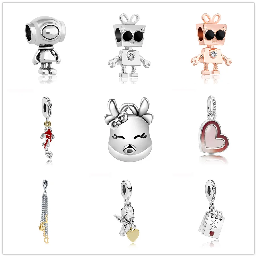 

New alloy and rose Plated Bead Charm loveed robot Lucky fish Charm Pendant Beads Fit Women Pandora Bracelet & Bangle DIY P032