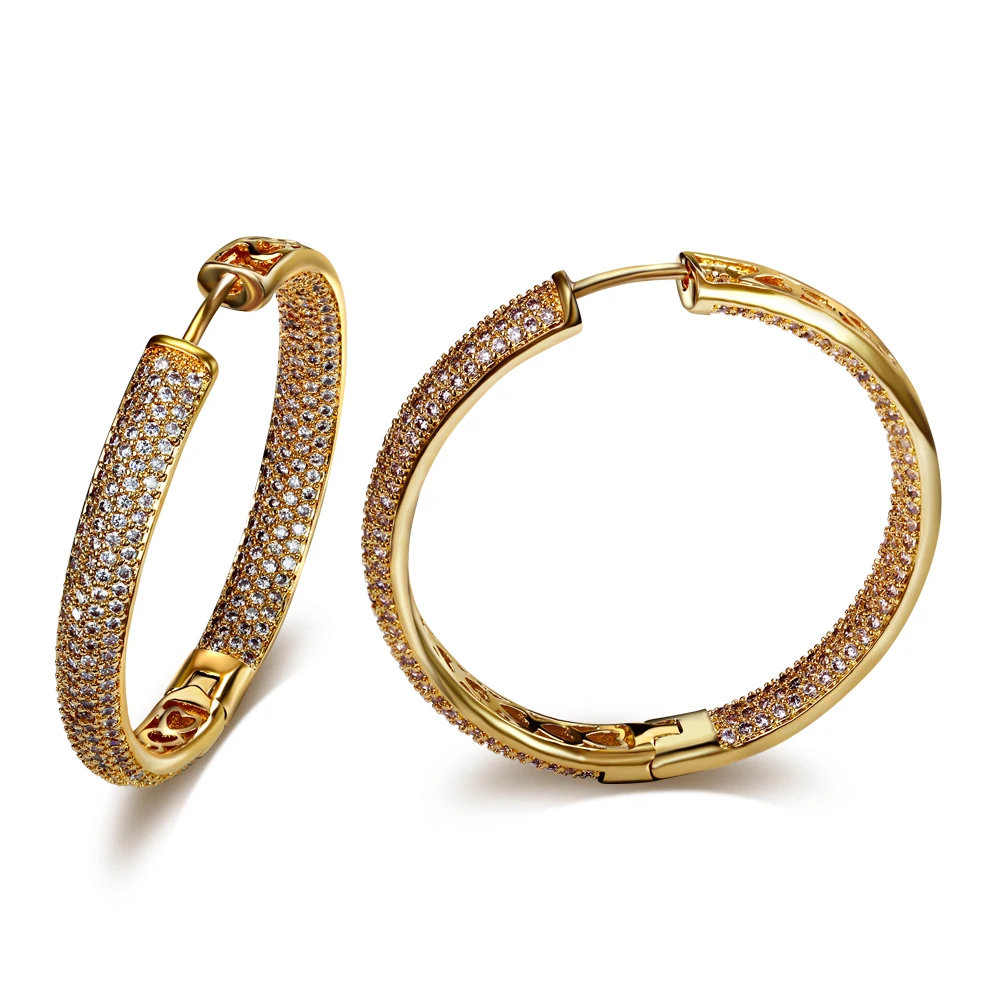 Frauen Luxus Mode Creolen Weiß Gold Farbe Klassische AAA zirkonia Ohrringe Bleifreier