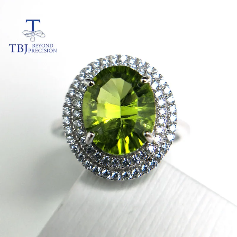Tbj, натуральный Перидот ov8* 10 вогнутая огранка, 3ct перидот драгоценный камень кольцо из стерлингового серебра 925 пробы цветной камень ювелирные изделия с подарочной коробкой